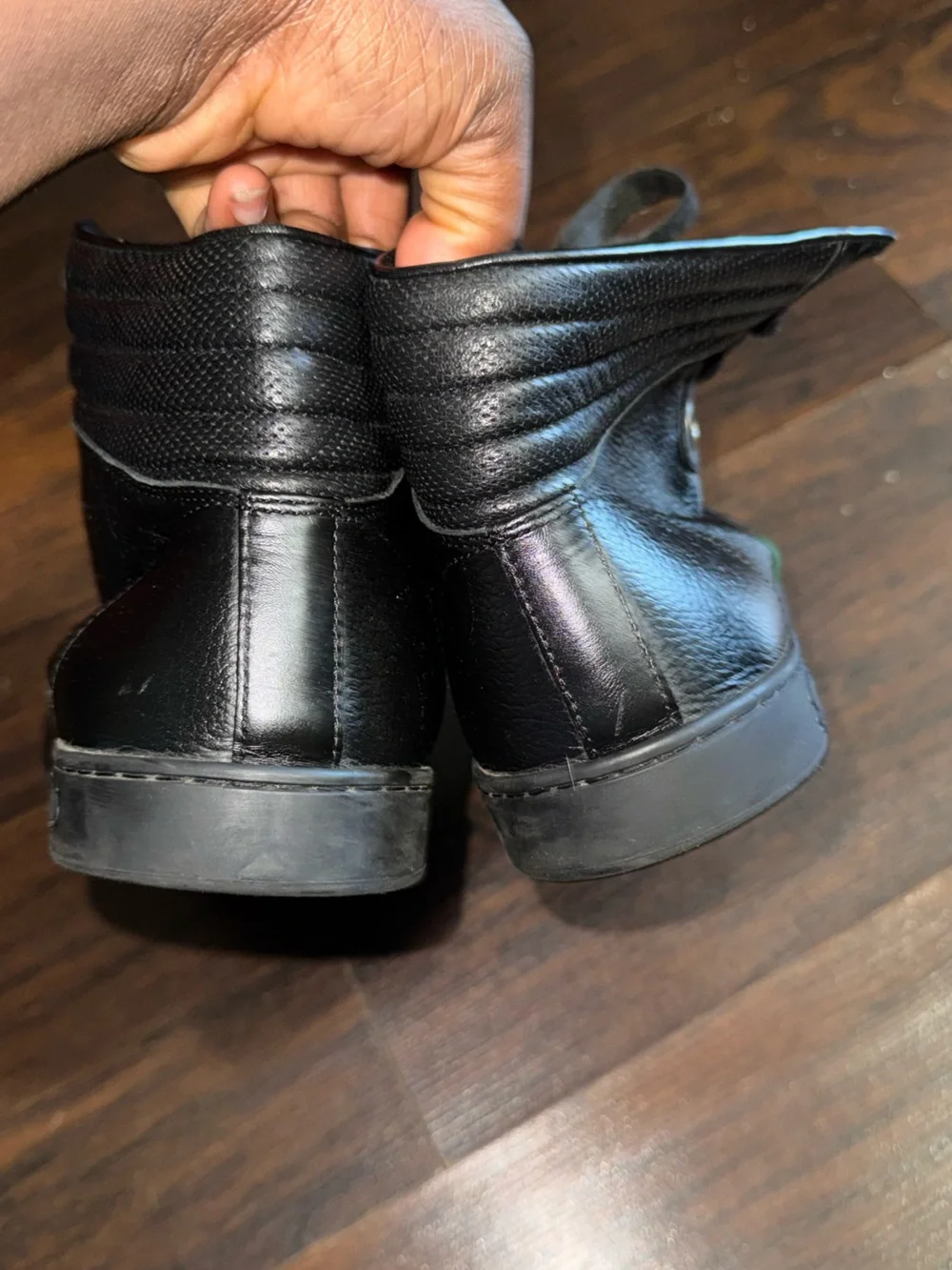 Gucci Black Leather High-Top Boots with Green and Red Web Stripe